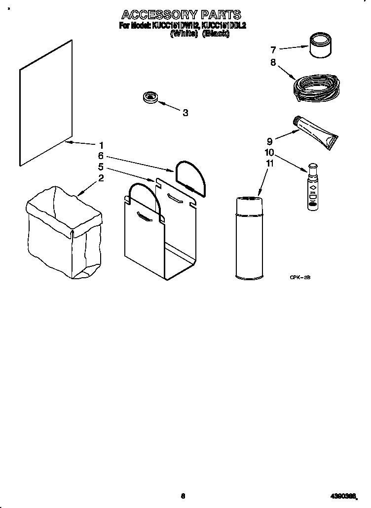 KitchenAid KUCC151DWH2 accessory diagram