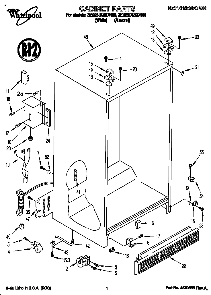 Whirlpool 3ED25DQXDW00 cabinet diagram