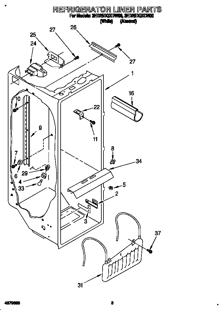 Whirlpool 3ED25DQXDW00 refrigerator liner diagram