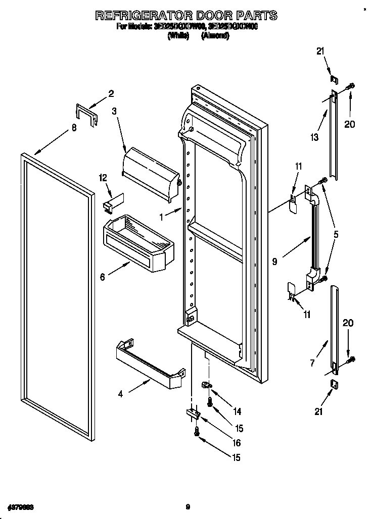 Whirlpool 3ED25DQXDW00 refrigerator door diagram