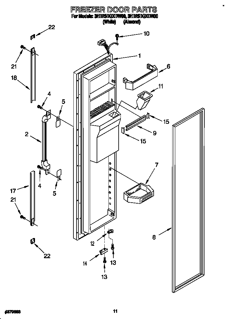 Whirlpool 3ED25DQXDW00 freezer door diagram
