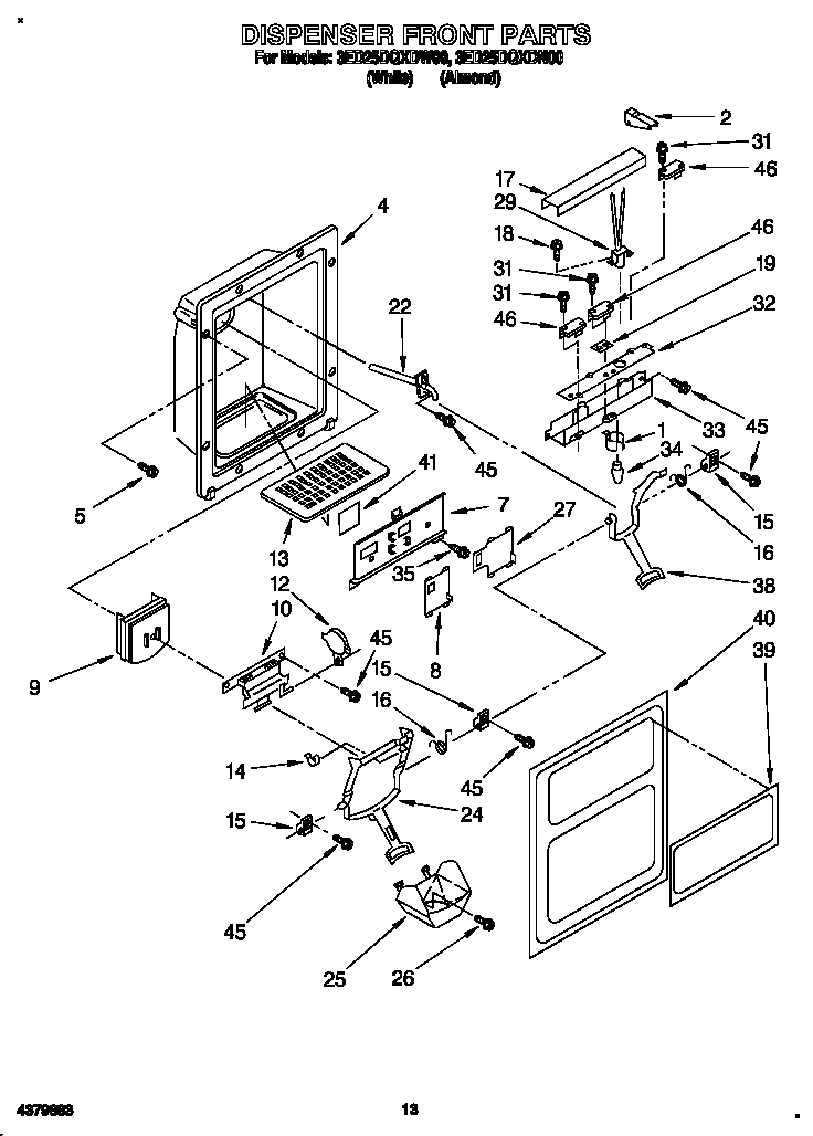 Whirlpool 3ED25DQXDW00 dispenser front diagram