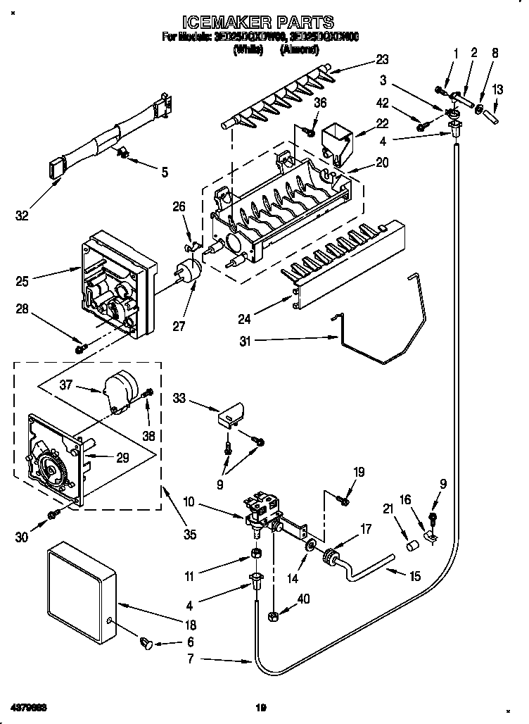 Whirlpool 3ED25DQXDW00 icemaker diagram