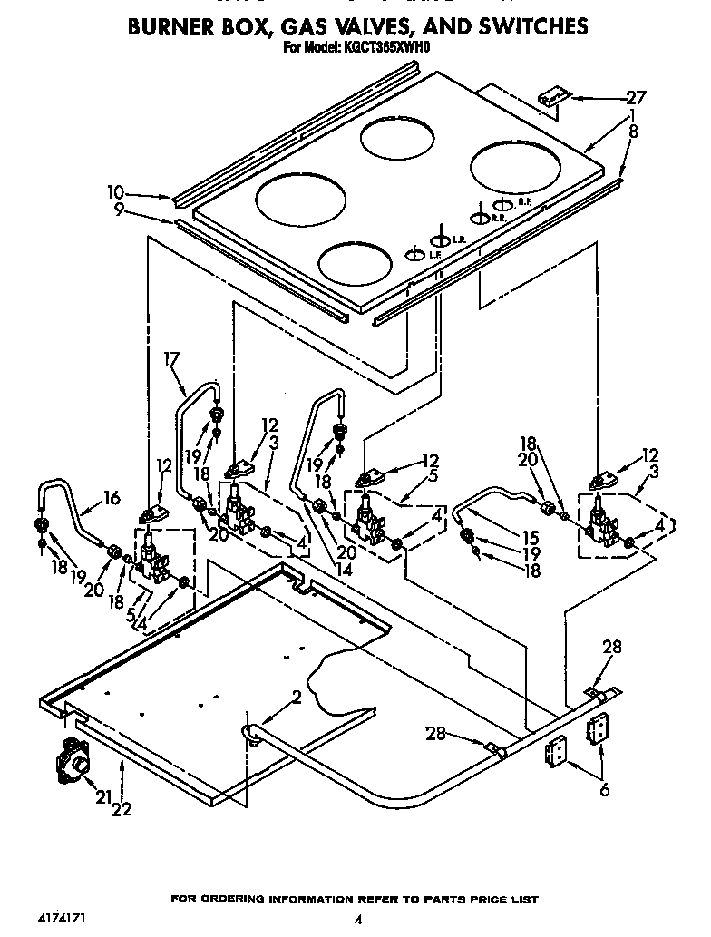 KitchenAid KGCT365XBL0 burner box, gas valves, and switches diagram