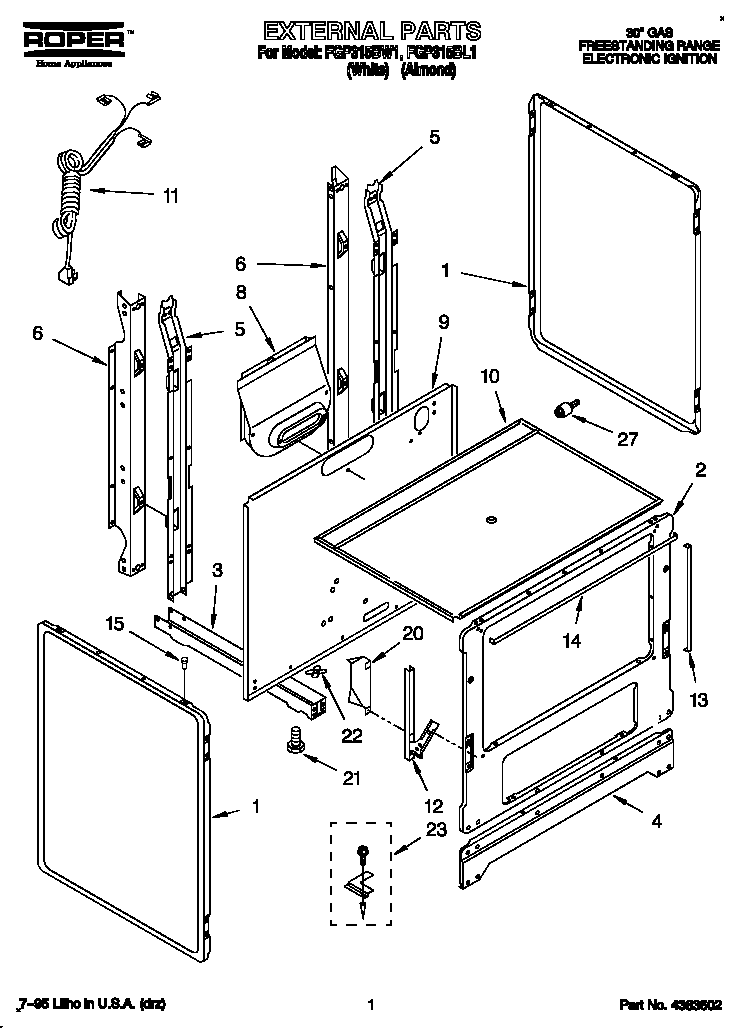 Roper FGP315BW1 external diagram