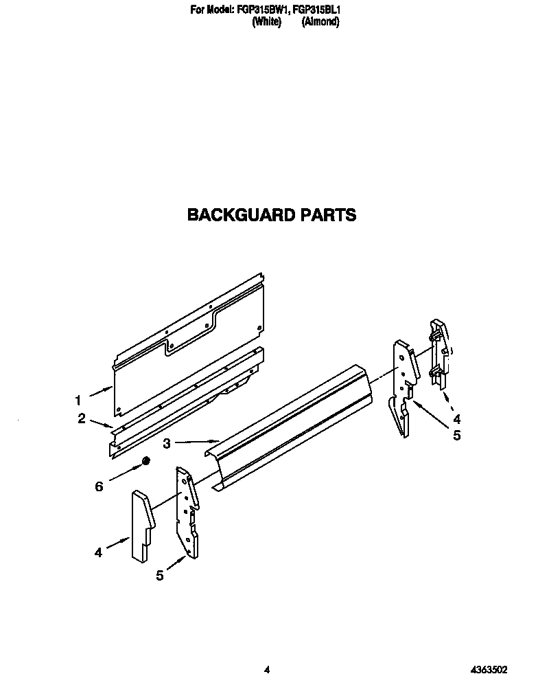 Roper FGP315BW1 backguard diagram