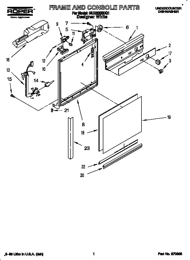Roper RUD3000DQ1 frame and console diagram