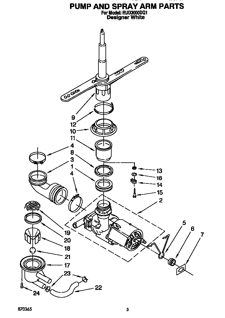 Roper RUD3000DQ1 pump and spray arm diagram