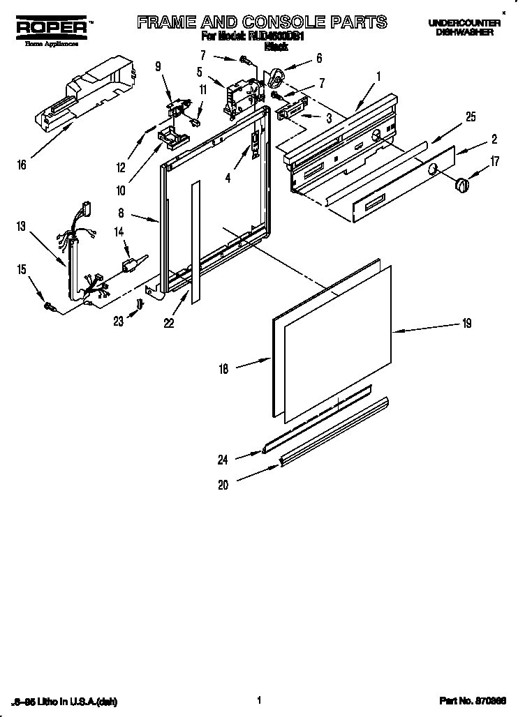 Roper RUD4500DB1 frame and console diagram