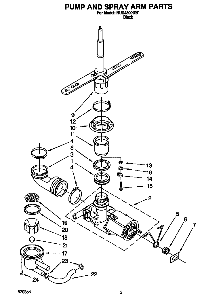 Roper RUD4500DB1 pump and spray arm diagram