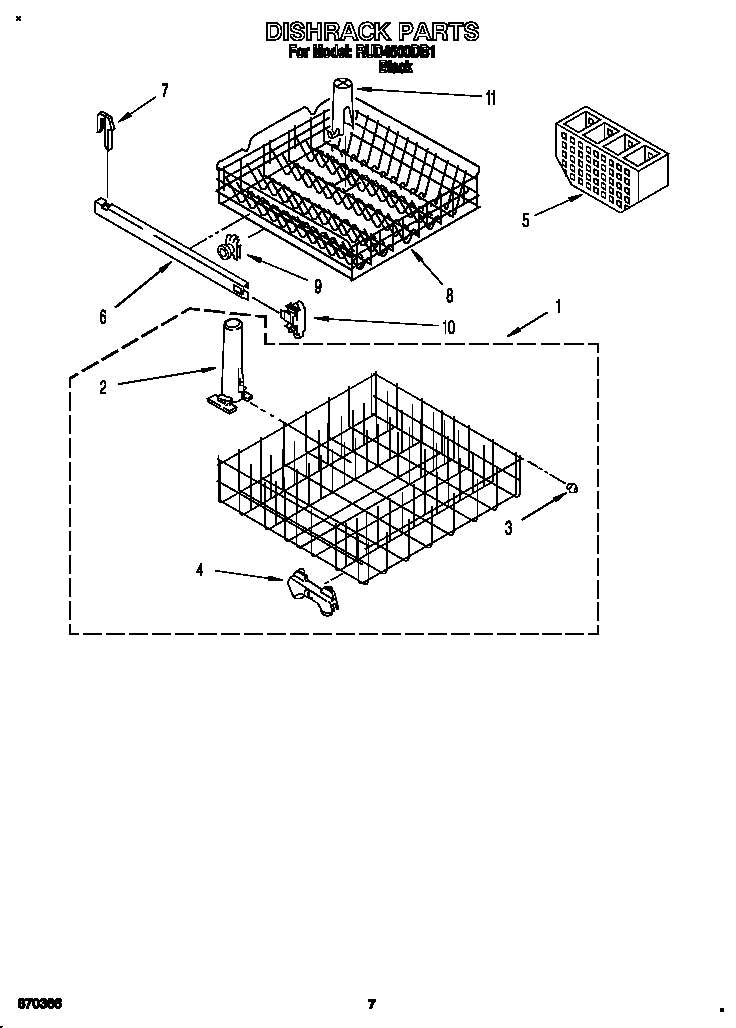 Roper RUD4500DB1 dishrack diagram