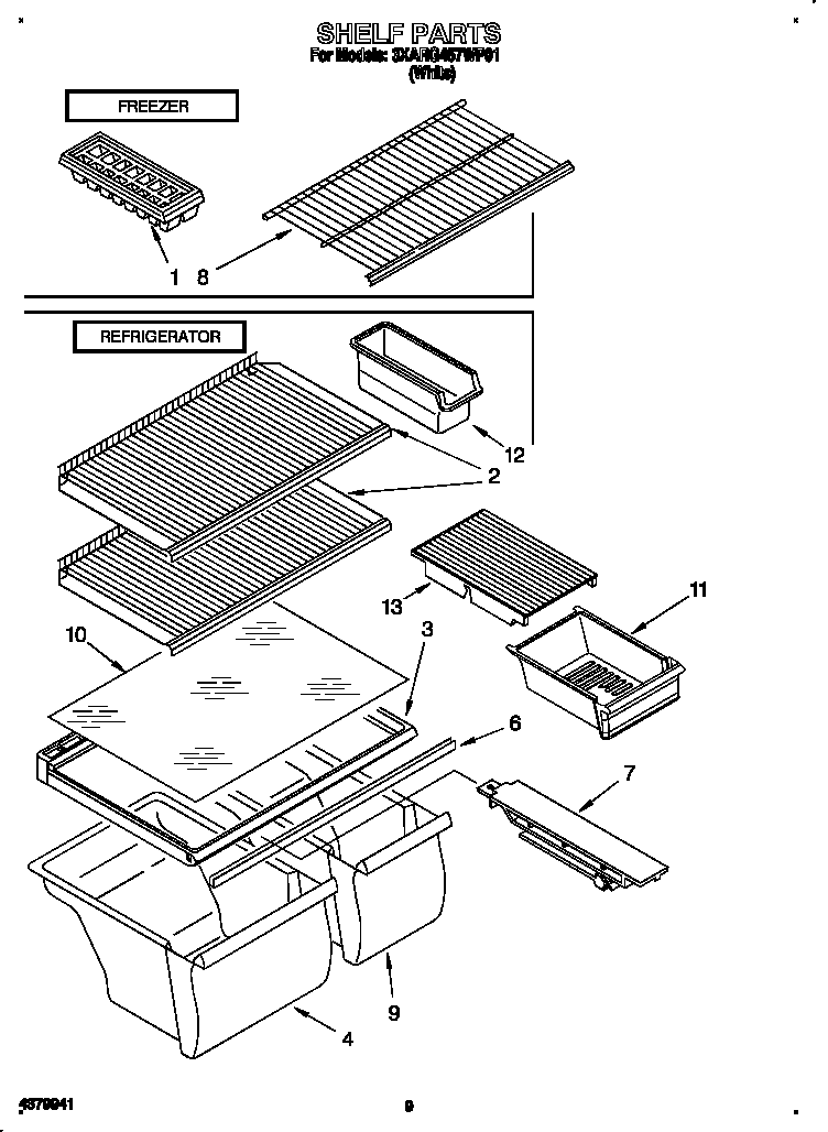 Whirlpool 3XARG457WP01 shelf diagram