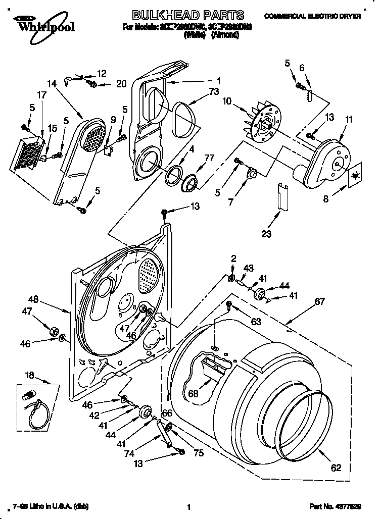 Whirlpool 3CEP2960DW0 bulkhead diagram