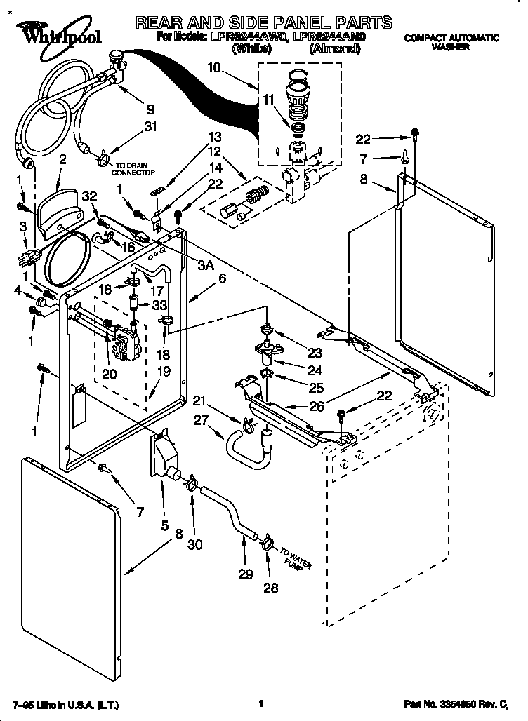 Whirlpool LPR6244AN0 rear and side panel diagram