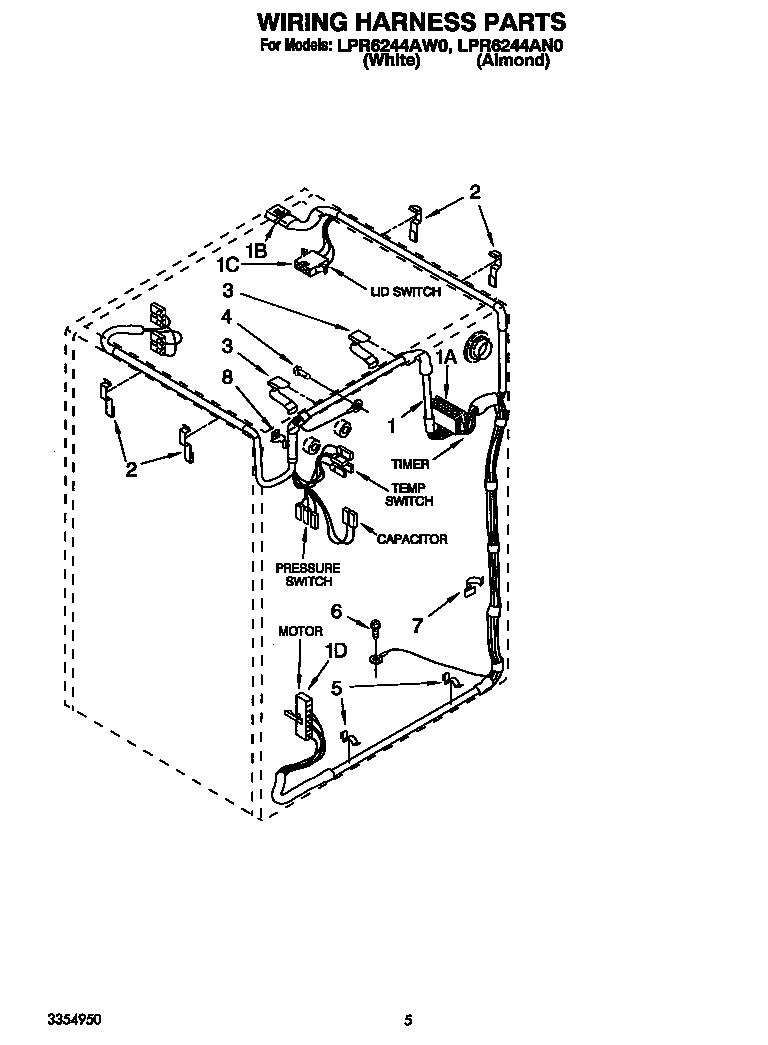 Whirlpool LPR6244AN0 wiring harness diagram