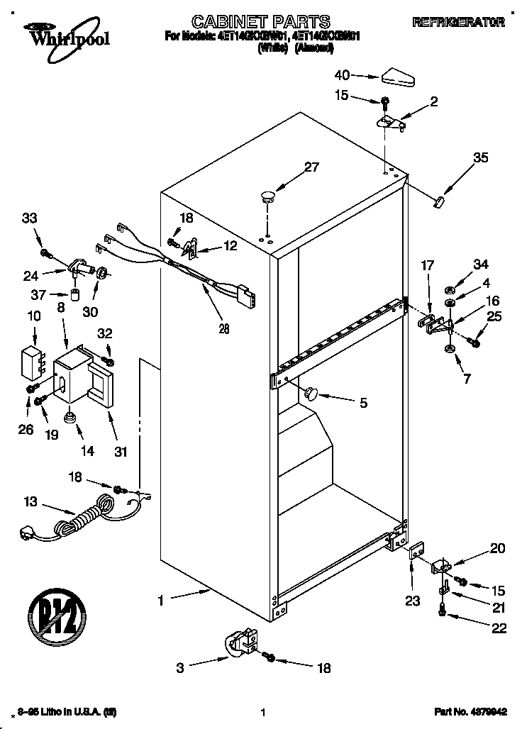 Whirlpool 4ET14GKXBW01 cabinet diagram