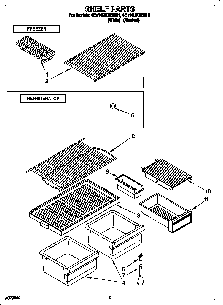 Whirlpool 4ET14GKXBW01 shelf diagram