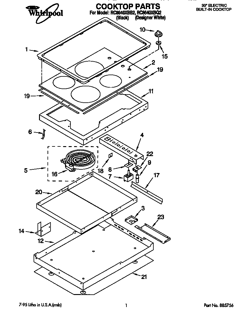 Whirlpool RC8640XBQ2 cooktop diagram