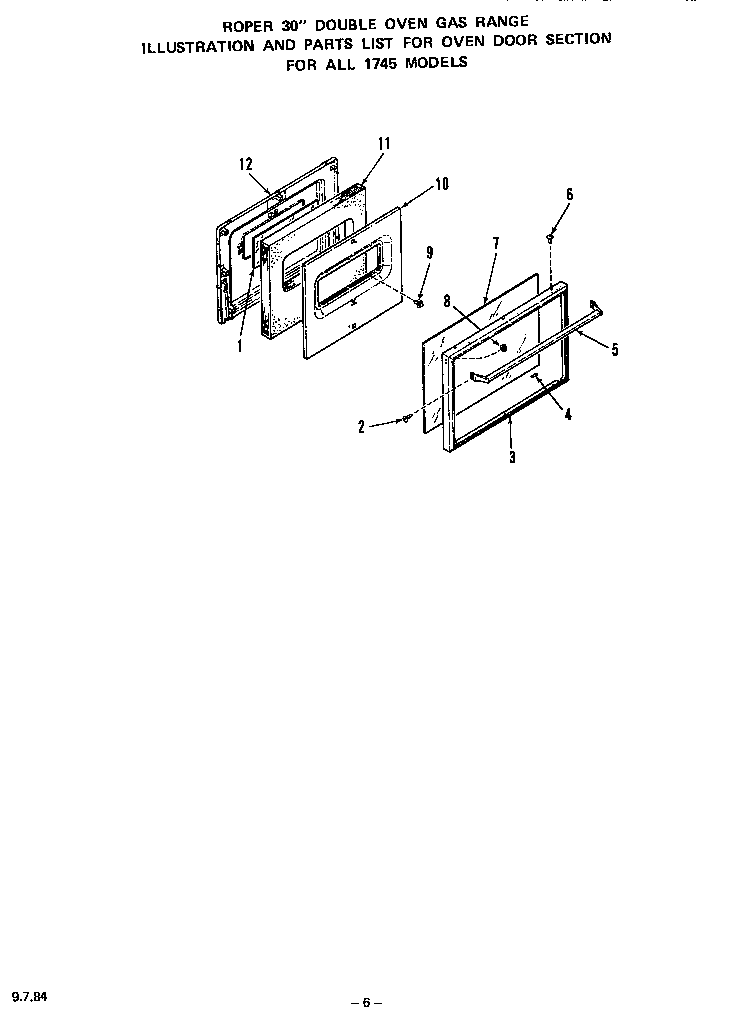 Roper 1745*0A oven door diagram