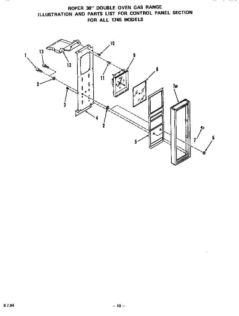 Roper 1745*0A control panel diagram