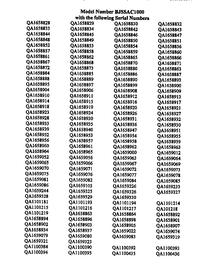 Whirlpool BJSSAC1000 serial numbers for bjssac1000 diagram