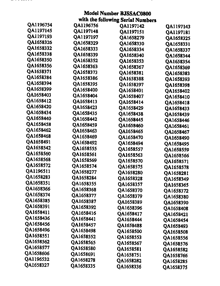 Whirlpool BJSSAC1000 serial numbers for bjssac0800 diagram