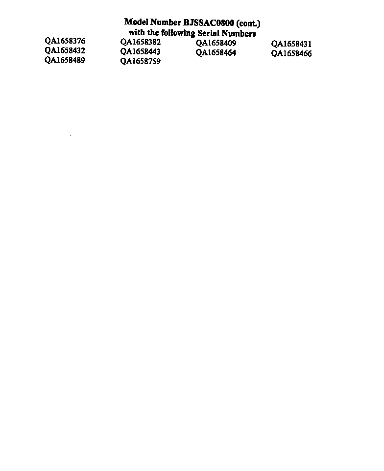 Whirlpool BJSSAC1000 serial numbers for bjssac0800 (cont.) diagram