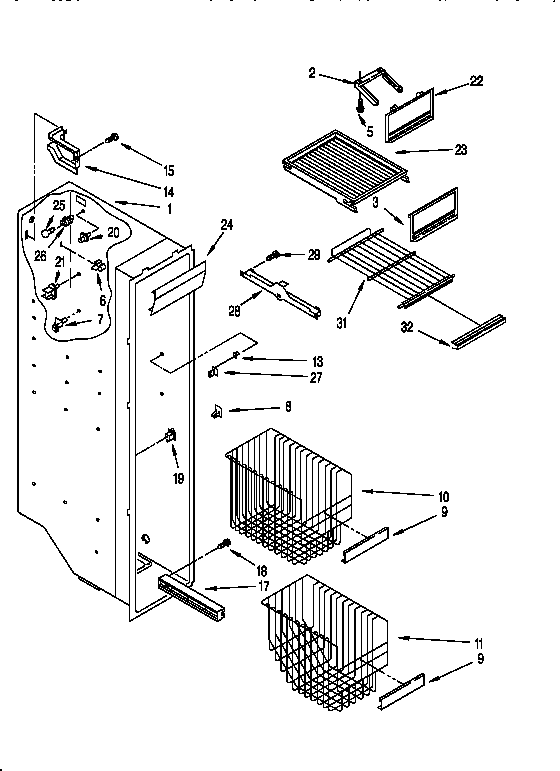 Whirlpool ED25DQXBN00 freezer liner diagram