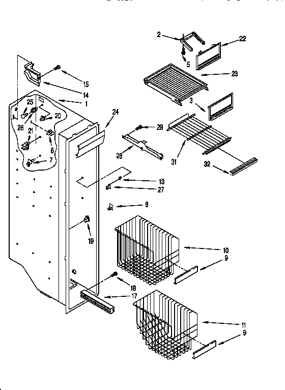Whirlpool ED25DQXBB01 freezer liner diagram