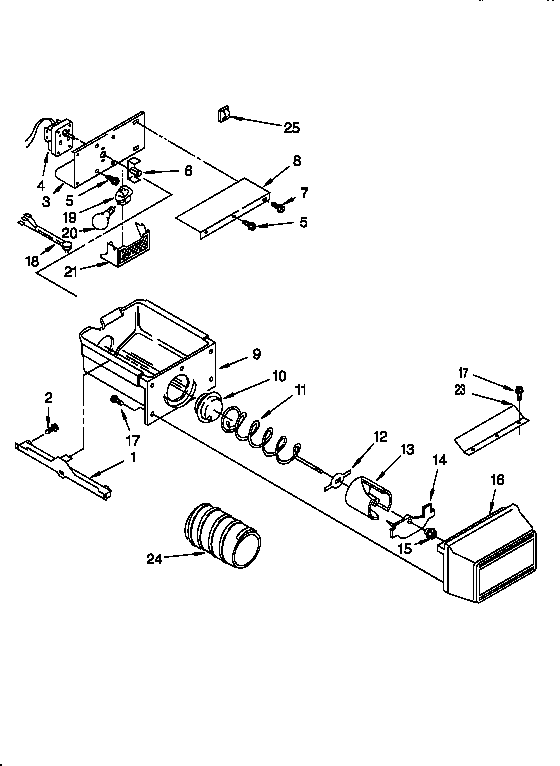 Whirlpool ED25PWXBW01 motor and ice container diagram