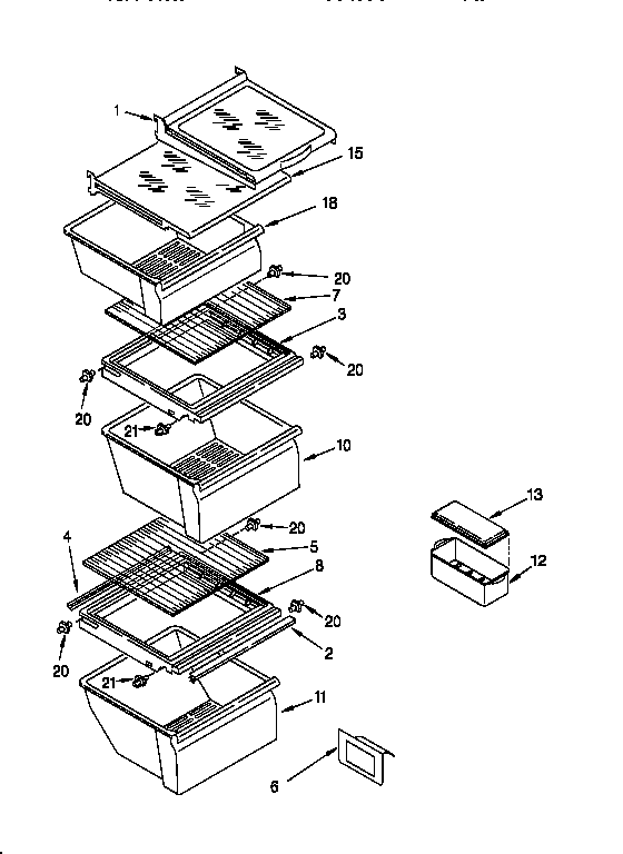 Whirlpool ED25PWXDW00 refrigerator shelf diagram