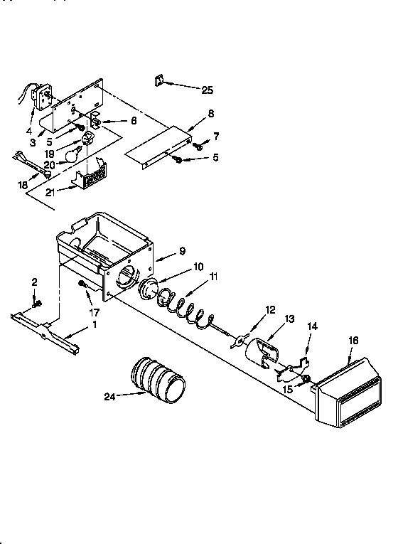 Whirlpool ED25PWXDW00 motor and ice container diagram