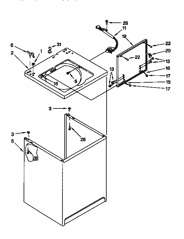 Whirlpool LBR5133AG1 top and cabinet diagram