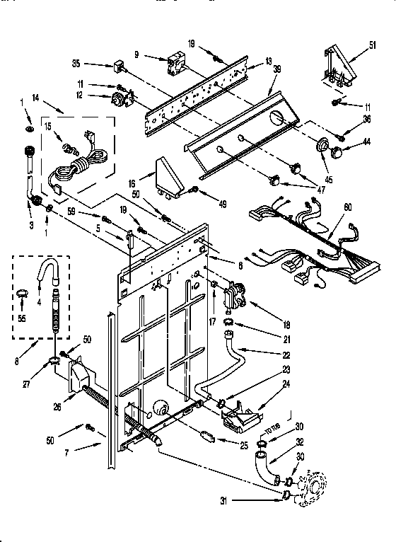 Whirlpool LBR5133AG1 controls and rear panel diagram
