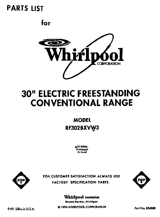 Whirlpool RF302BXVN3 front cover diagram