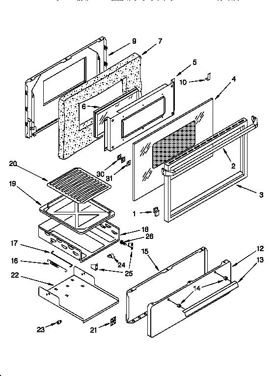 Whirlpool SF312PEWN0 oven door and broiler diagram