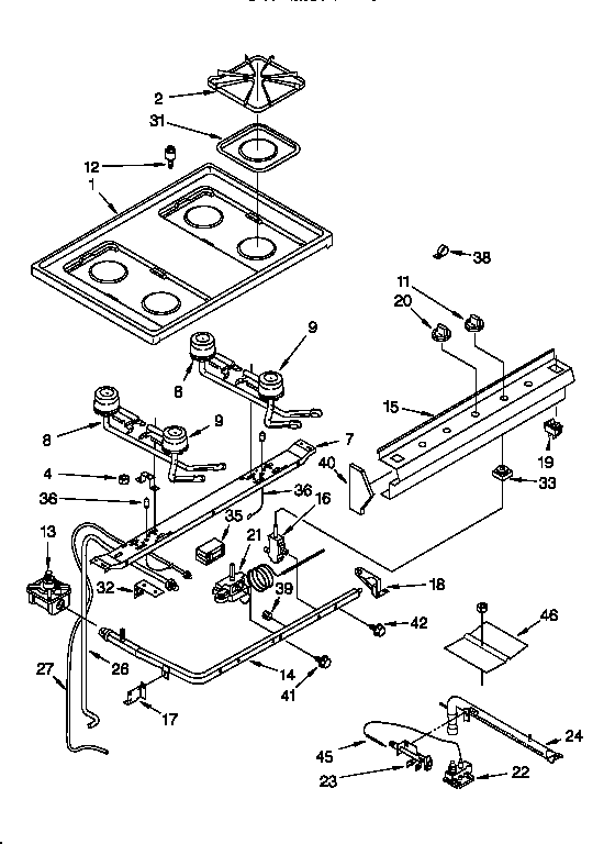 Whirlpool SF312PEWN0 cooktop and manifold diagram