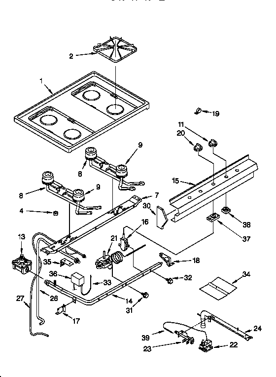 Whirlpool SF3020EWW2 cooktop and manifold diagram