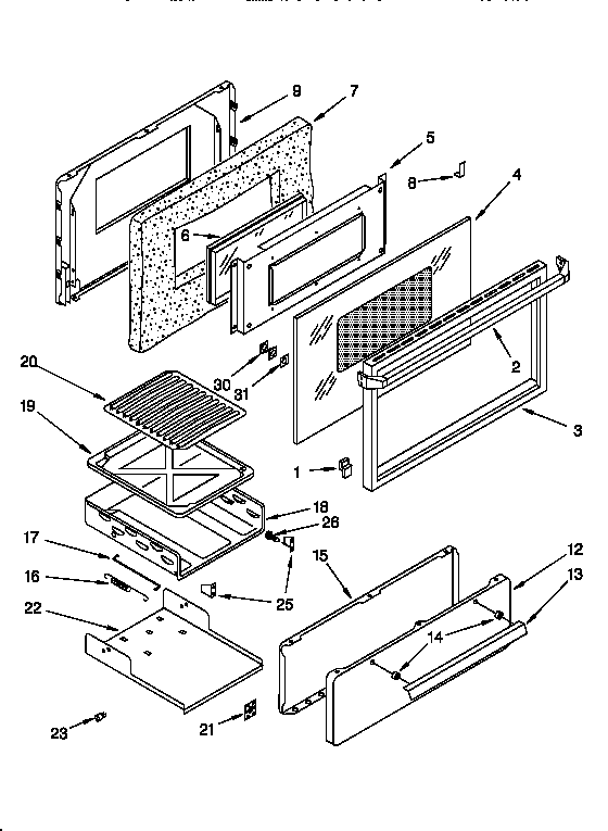 Whirlpool SF330PEWQ1 oven door and broiler diagram