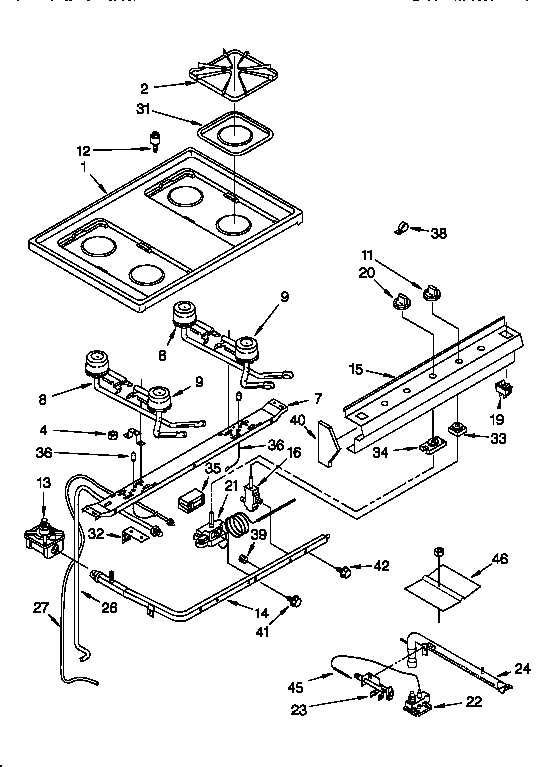 Whirlpool SF330PEWZ1 cooktop and manifold diagram