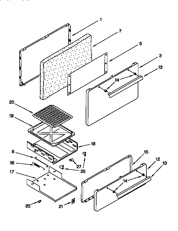 Whirlpool SF3020SWN3 oven door and broiler diagram