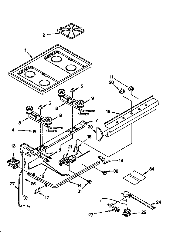 Whirlpool SF3020SWN3 cooktop and manifold diagram
