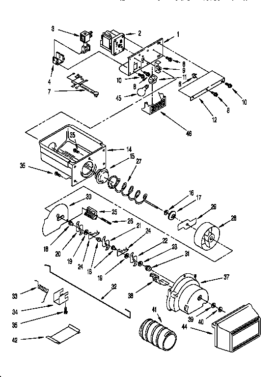 Whirlpool ED22DLXDN00 motor and ice container diagram