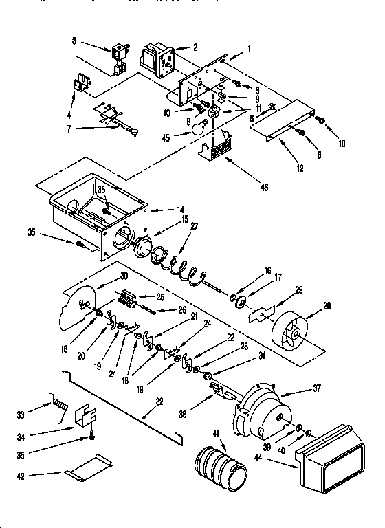 Whirlpool ED25DSXDN01 motor and ice container diagram
