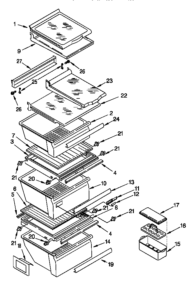 Whirlpool ED22DSXDN00 refrigerator shelf diagram