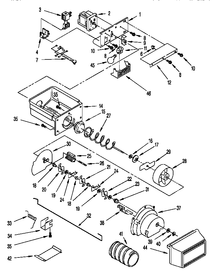 Whirlpool ED22DSXDN00 motor and ice container diagram