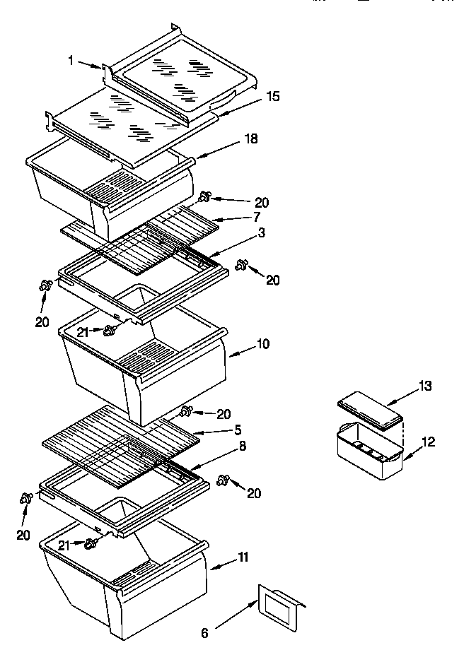 Whirlpool ED22PSXDW01 refrigerator shelf diagram