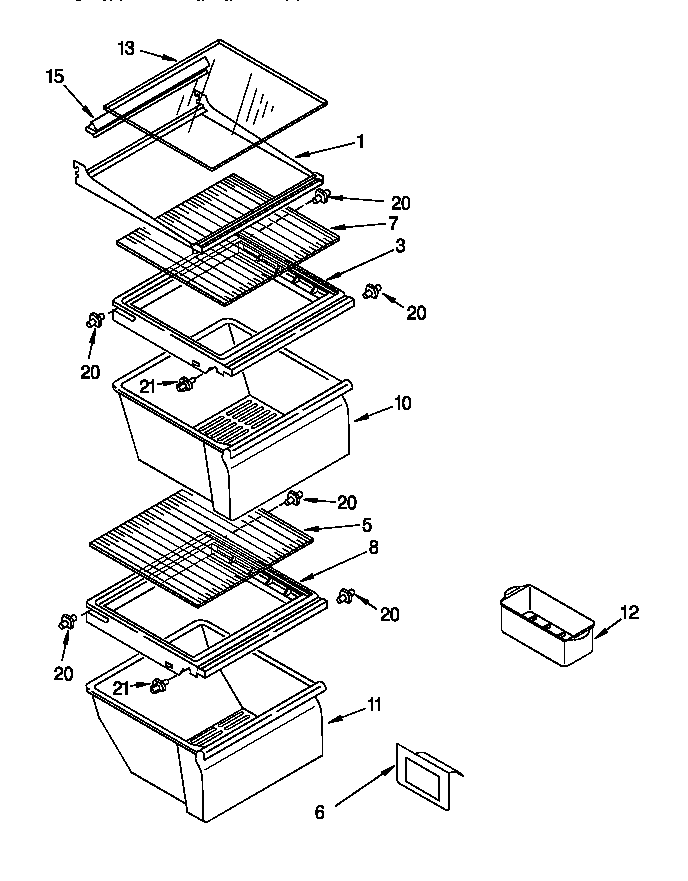 Whirlpool ED25TWXDW01 refrigerator shelf diagram
