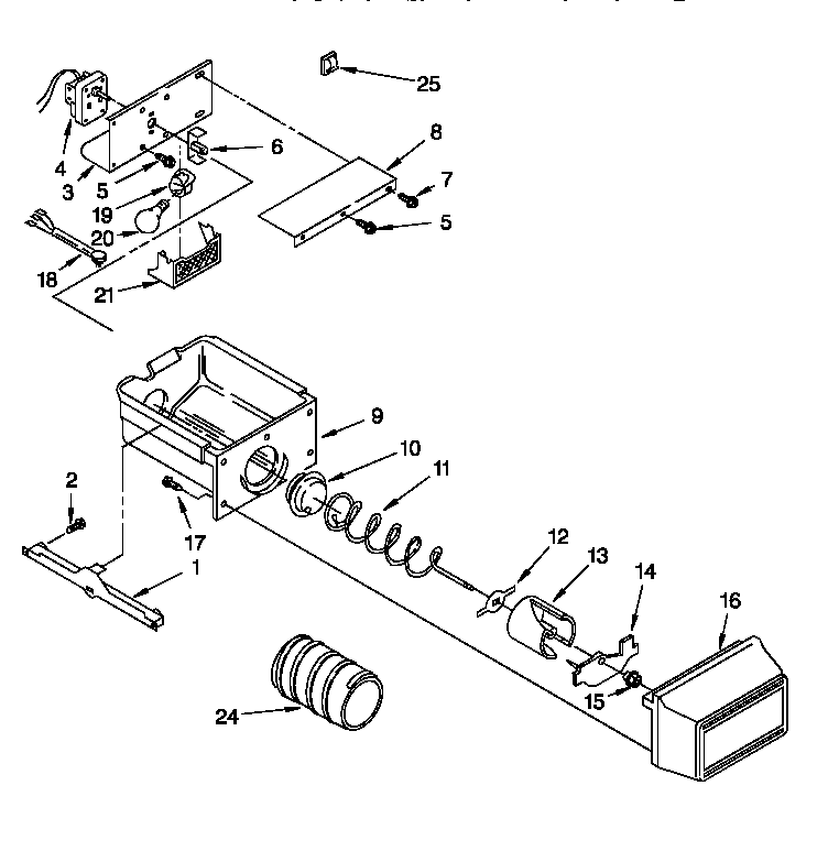 Whirlpool ED25TWXDW01 motor and ice container diagram