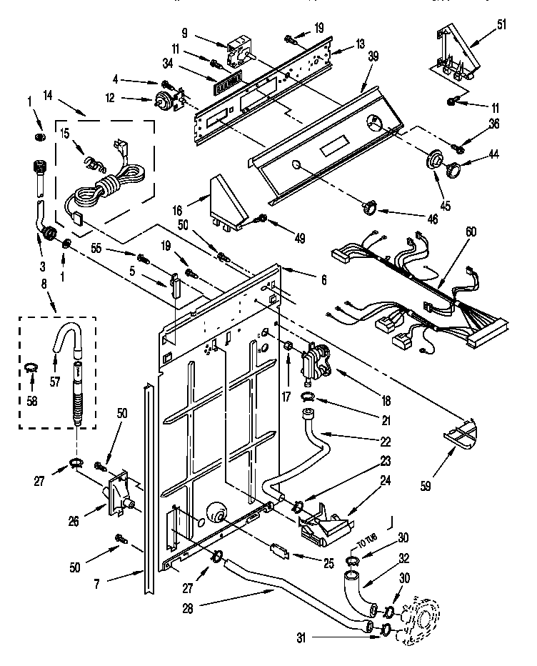 Whirlpool LSL9355DQ0 controls and rear panel diagram